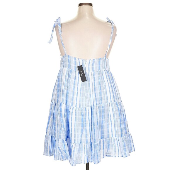 Lulus Shore of Yourself Blue Striped Tie Strap Tiered Mini Dress 2X Cotton NWT - Picture 10 of 12